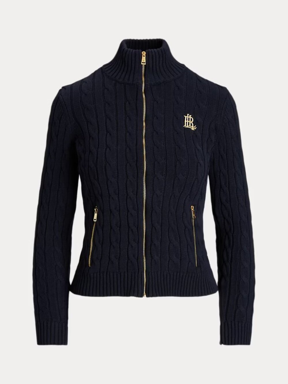 LRL Ralph Lauren Sweater Cable Knit Full Zip Cardigan Jacket Cotton Blue Large
